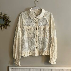 POL Cream Lace Button-Up Jacket